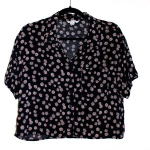 American Eagle sheer daisy cropped button up shirt, small